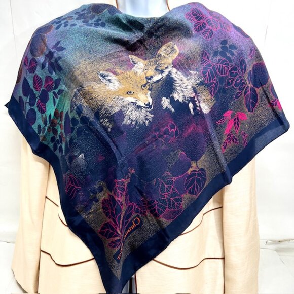 Beautiful Unused Fox Designed  Christian Dior 100% Silk Scarf  Satin 29"x29  (17 - Picture 5 of 9